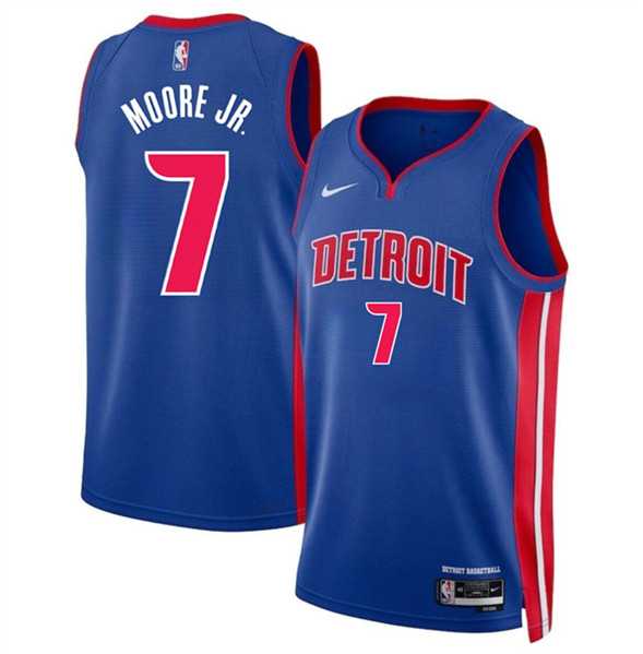 Mens Detroit Pistons #7 Wendell Moore Jr Blue 2024 Icon Edition Stitched Jersey Dzhi